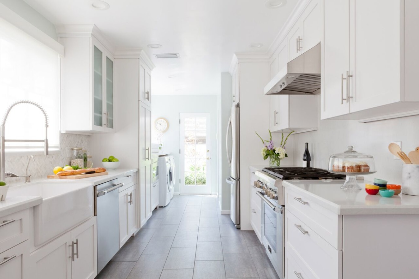 How To Make Your Galley Kitchen Feel Larger   Galley Kitchen All White Homepolish Erin Kane 