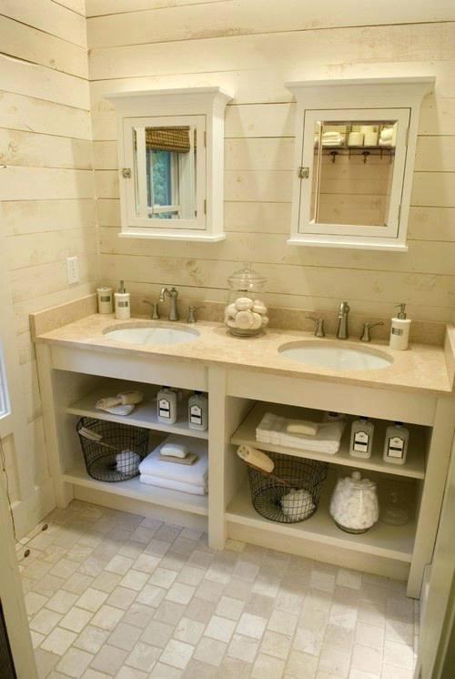 open shelf cabinet bathroom